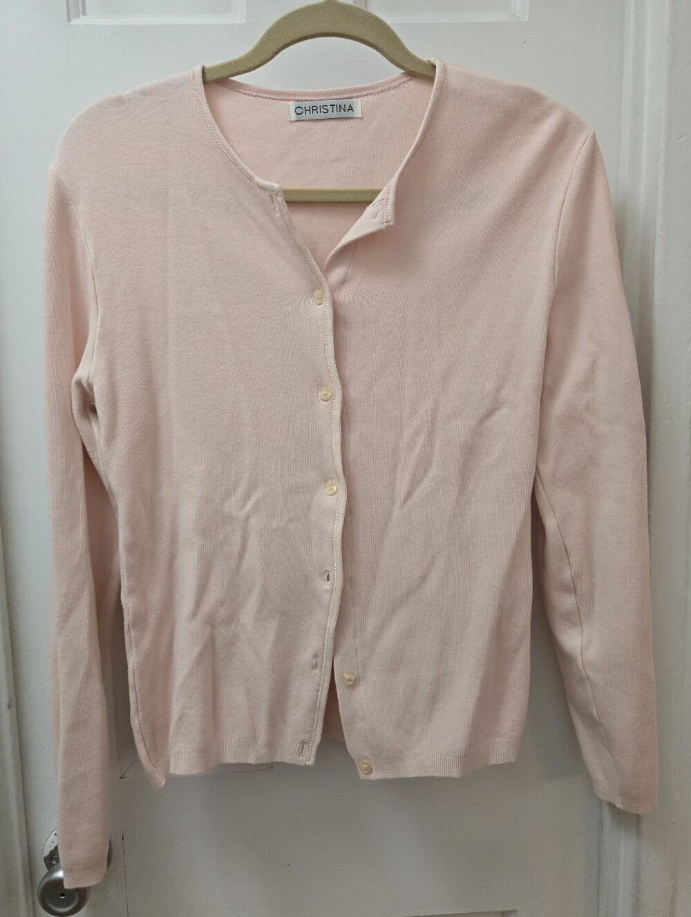 Vintage CHRISTINA Pastel Pink Soft Knit Crewneck Cardigan Medium